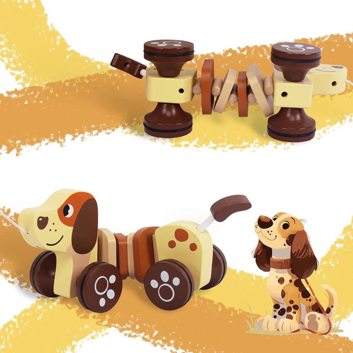 Baby Toys Car,Wooden Pull Along Toy for Toddlers 1 2 3 Year Olds – Fun for Kids & Family - Brown - image 4