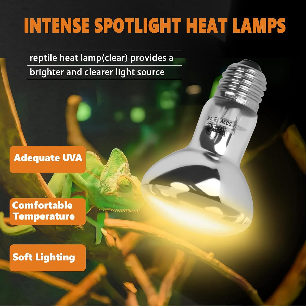 LUCKY HERP Heat Lamp Bulbs, 150W Reptile Heat Lamp 2 Pack - Clear Reptile Heat Lamp / 50W 1-Pack - image 2