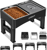UPSKY 2-in-1 Elevated Dog Bowls Set with 4 Height Adjustable Stand - C-3 in 1 (Black)
