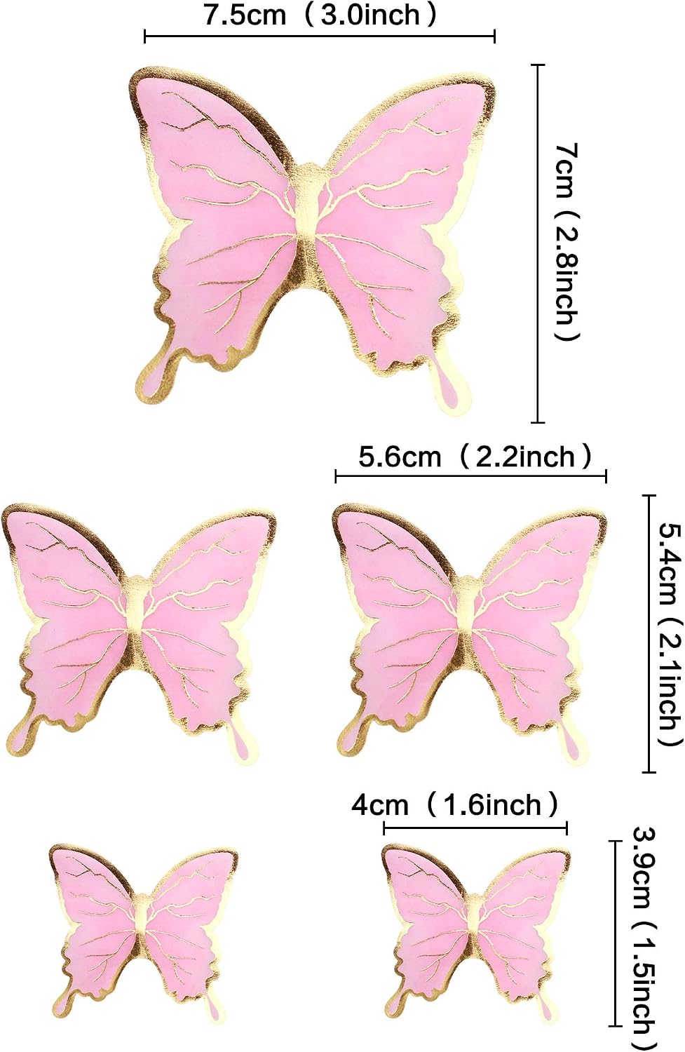 30Pcs 2D Waterproof Swallowtail Butterfly Cake Topper Transparent - Not Edible / Pink Gold-2 - image 2