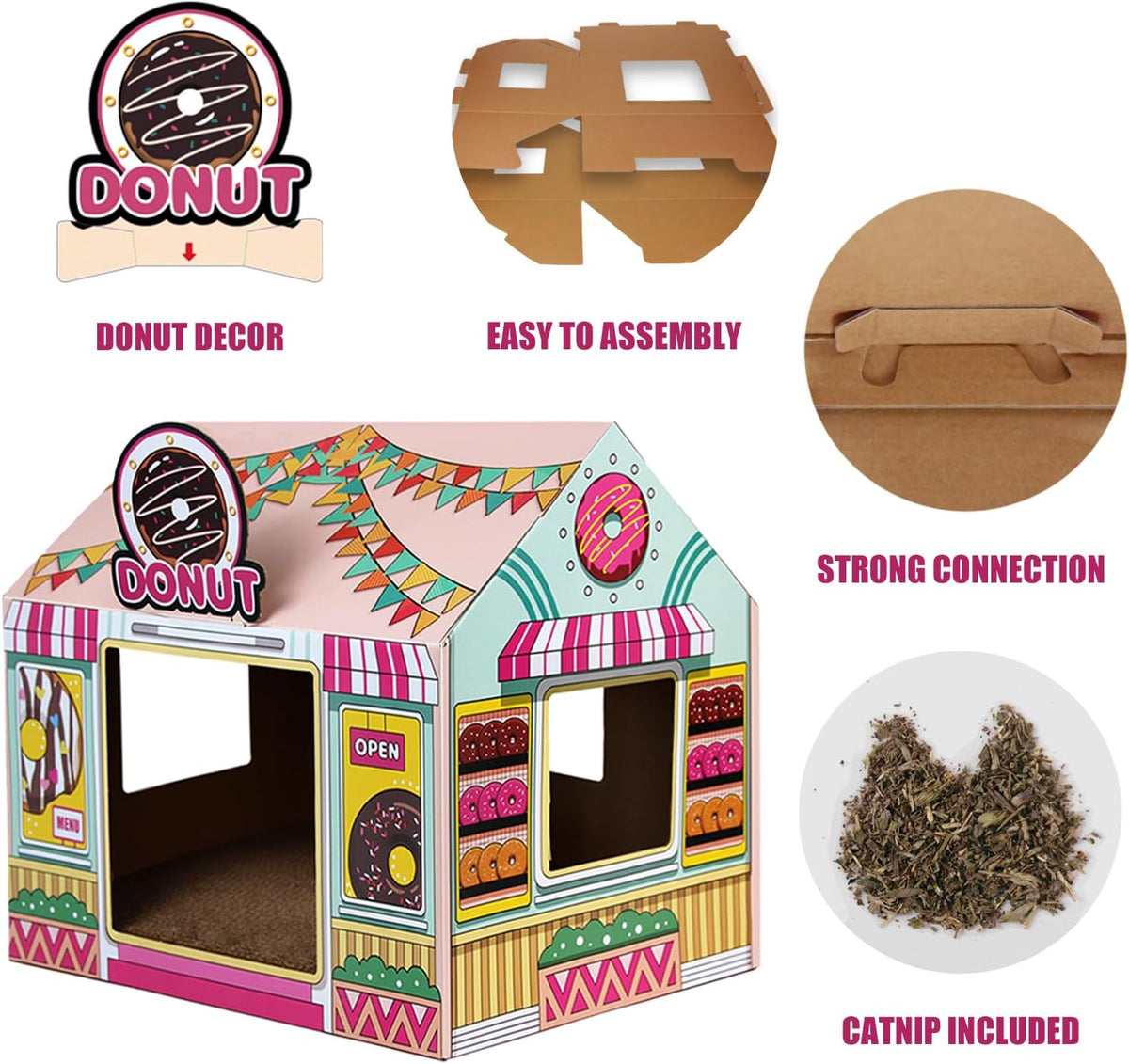 SEKAM Cardboard Cat House with Scratcher/Catnip - Donut Shop - image 3