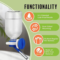 Choco Nose Patented No-Drip Water Bottle/Feeder for Guinea Pigs/Hamsters/Bunnies/Ferrets/Other Small Pets, Critters and Animals - for Cages, Crates or Wall Mount. 10.2oz. Nozzle 10mm, Blue (C128)