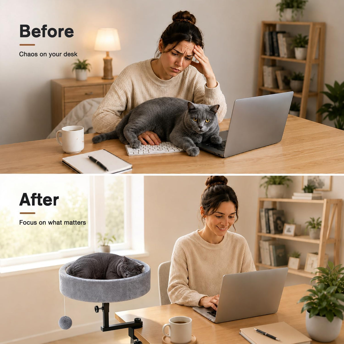 Round metal cat desk bed with 360 degree rotation and adjustable height - view 2
