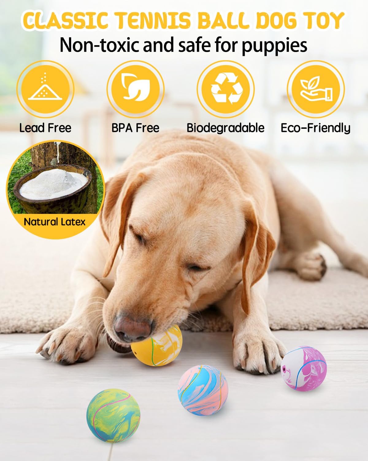 SCHITEC Dog Squeaky Toy Balls, Puppy Tennis Balls for Fetch Play - For Small/Medium Dogs / Tennis Ball - image 4