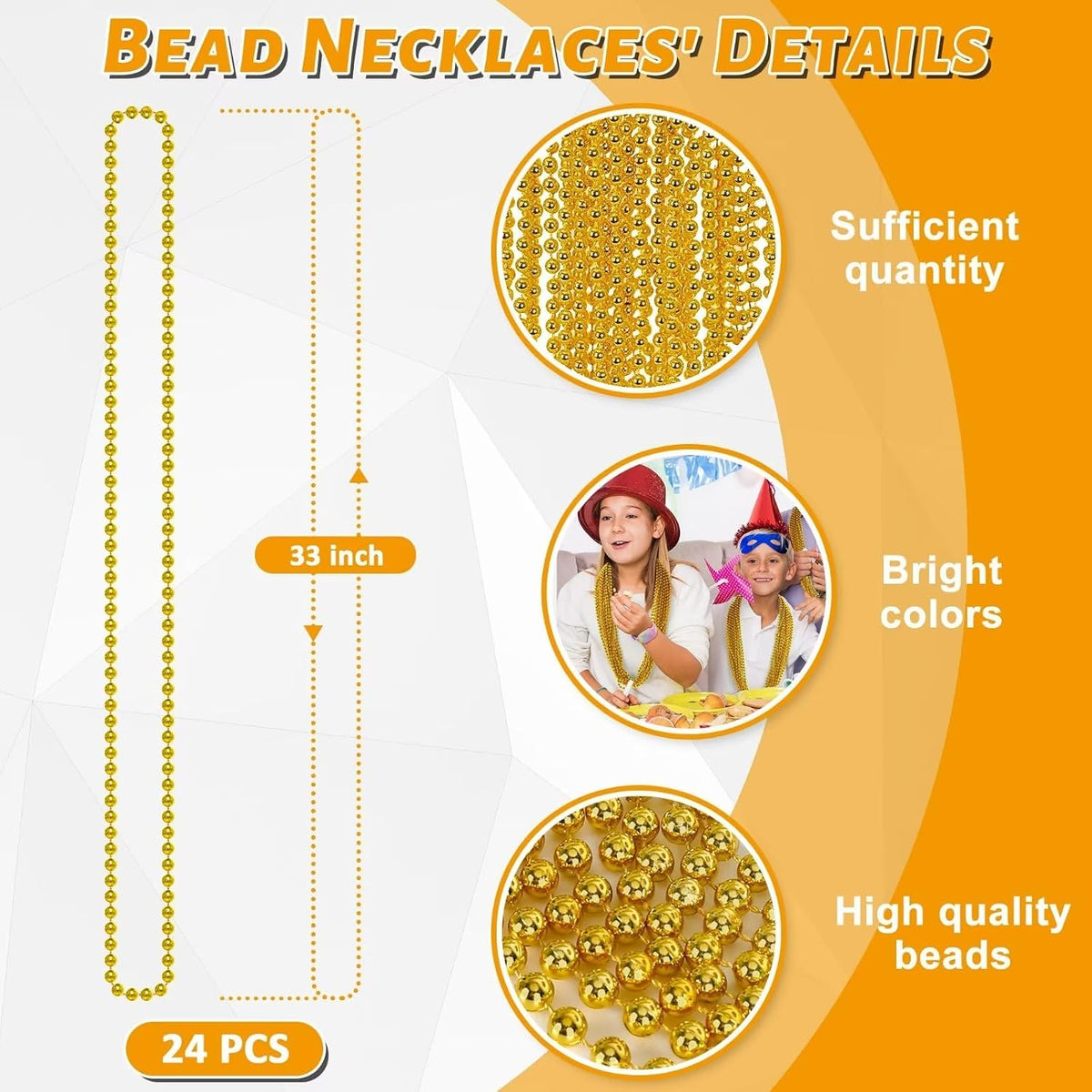 EOBOH 12PCS Mardi Gras Beads, Gold Beaded Necklace Stuff Set - Gold / 12 - image 2