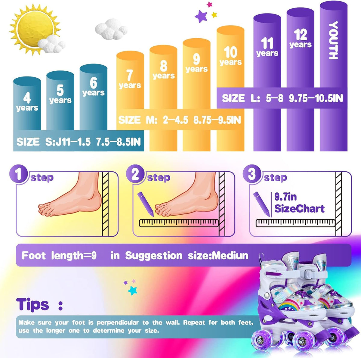 SHDSL pink rainbow light up adjustable roller skates for girls - view 24
