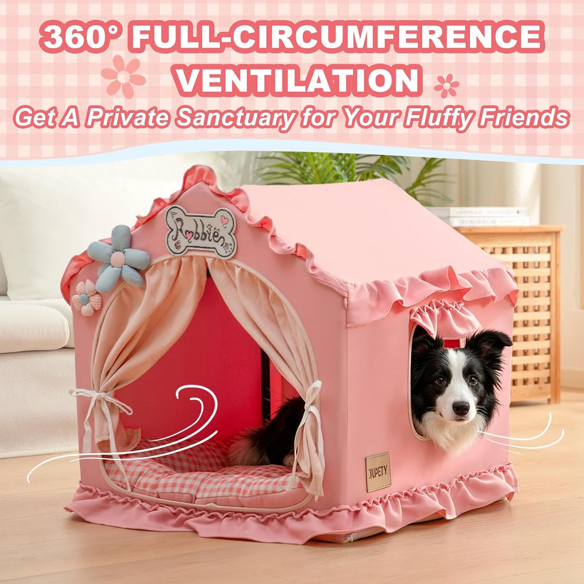Indoor Dog House with Frame, Cute Dog Tent Bed with Cover Cave - X-Large ( 29" × 29" × 29" ) / Pink - image 2