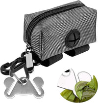 Dog Waste Bag Dispenser Pet Poop Bags Holder for Doggie Waste Bags Dispensers Soft Fabric Zipper Small Doggy Puppy Pouch for Leash Accessory Attachment with Carrier,Grey