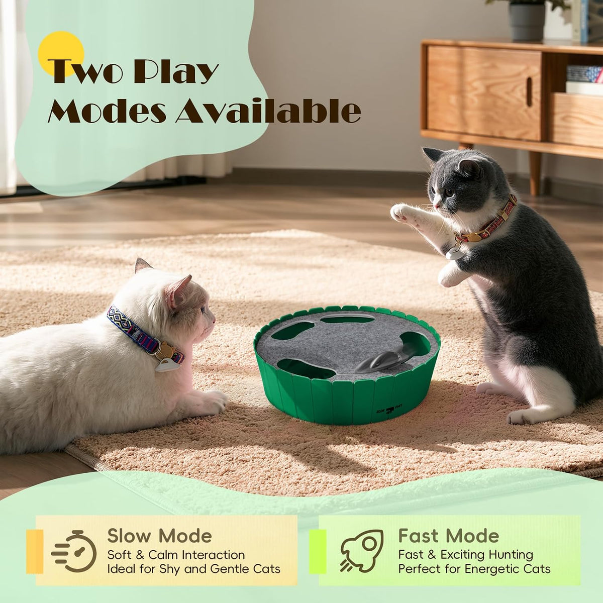 Pawaboo Interactive Cat Toy with Running Mouse - A-Green - image 4