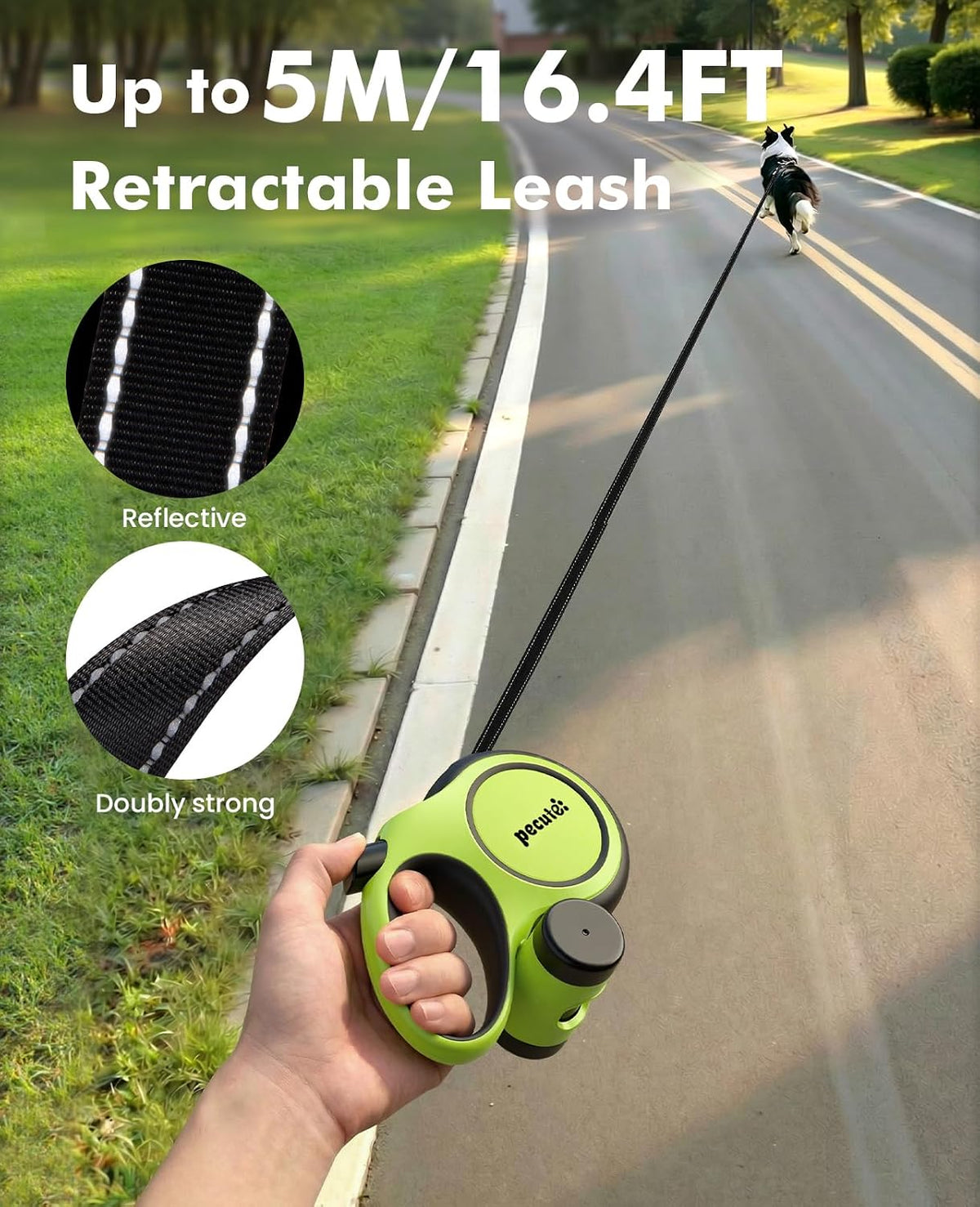 Pecute Heavy Duty Retractable Dog Leash 26ft for Large Dogs – Essentials for Dogs - Green / 16ft| up to 66 lbs| chew proof extender - image 2