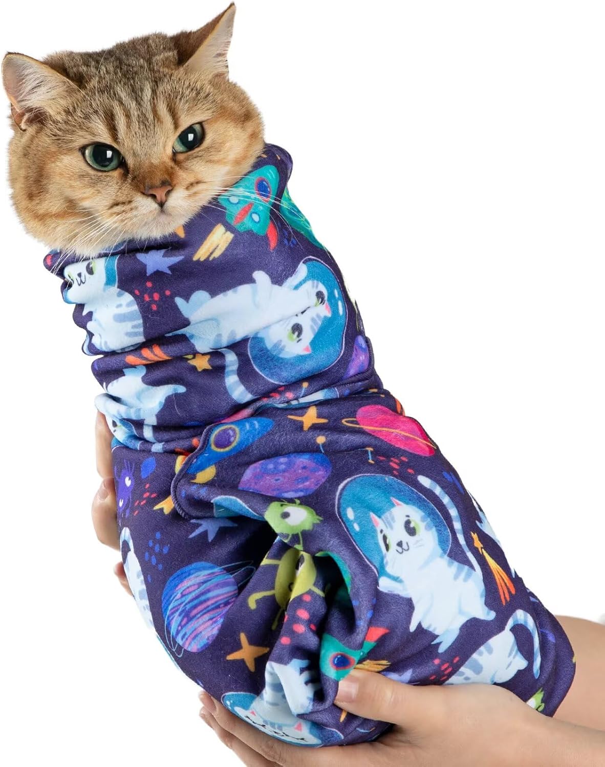 Paw Legend 27.6" Cat Wrap for Grooming Cat Wrap for Cutting Nails Cat - M(21.7'x21.7") / Space Cat Pattern