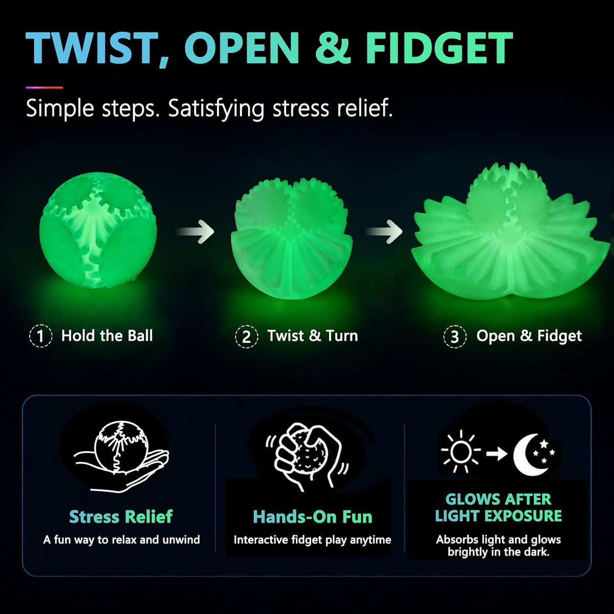 Gear Ball Fidget Toys Steampunk Gear Sphere for Kids - Glow in the Dark Green / 6 cm / 2.5 in - image 3