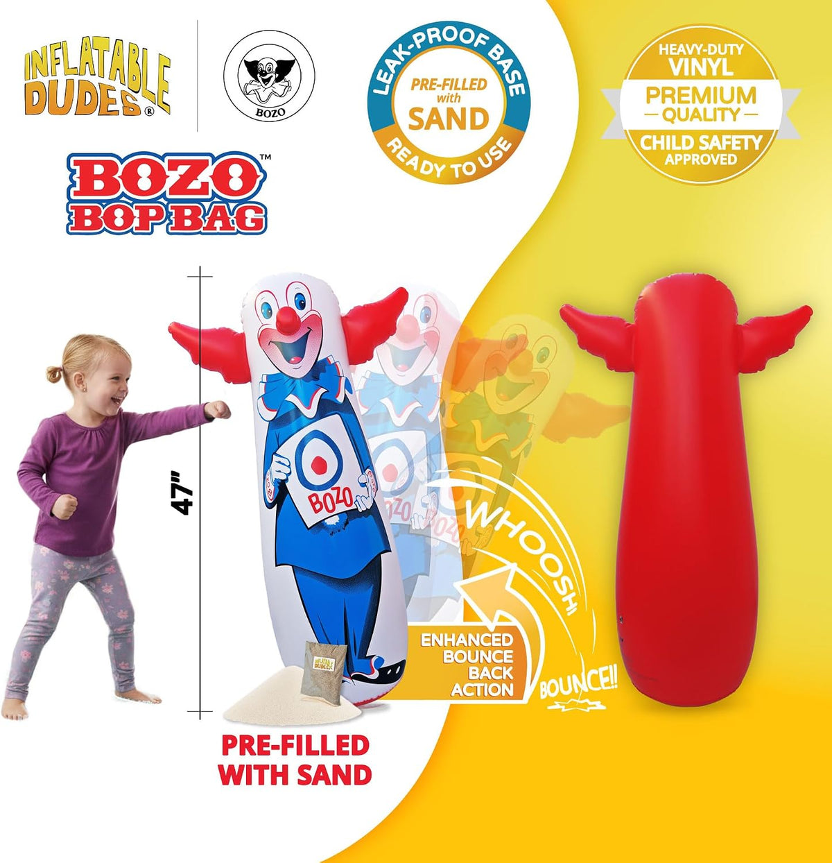 Inflatable Dudes kids punching bag bop bag, 47 inch, with sand-filled base in a ninja design - view 30