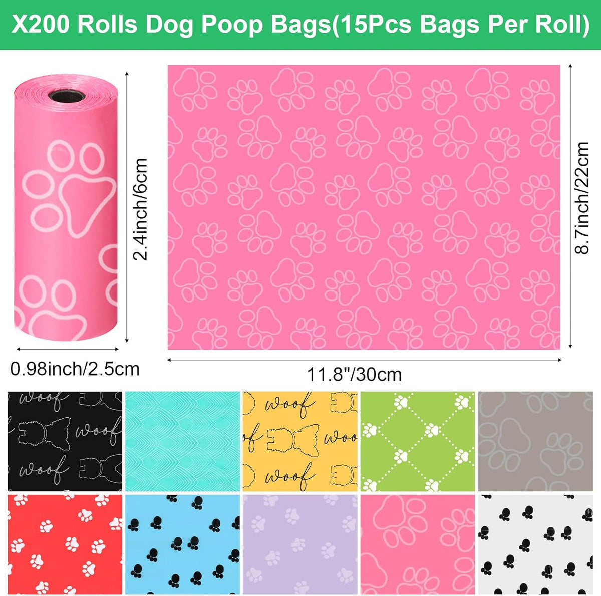 3000 Counts 200 Rolls Poop Bags for Dogs Plastic - Lovely Style - image 3