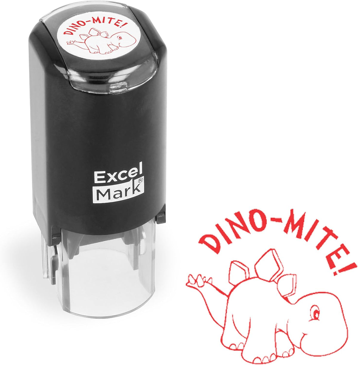 ExcelMark Round Teacher Stamp, RED Ink - DINO-MITE