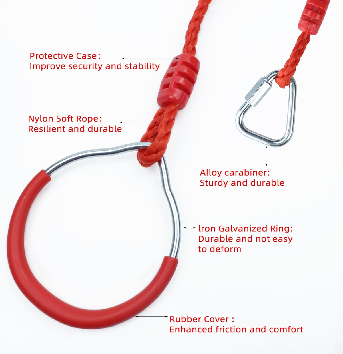 Swing Gymnastic Ring Warrior Obstacle Course Slackline Climb Trapeze - 8 Pack / Red - image 4