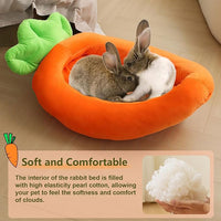 Rabbit Bed,Thick&Soft Bunny Bed with Removable Cushion,Machine Washable with Rattan Mat & Heart Decor,Cozy Warm Small Animal Sleeping Beds (Carrot Shape-L)