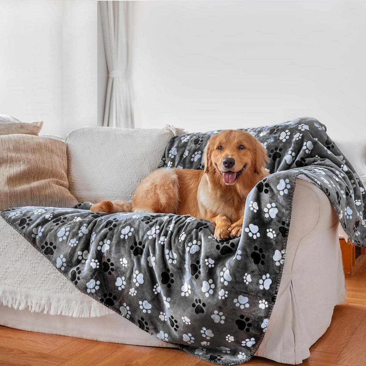 Waterproof Dog Blanket 60x50 Inches - Grey-paw / X-Large (60x80)