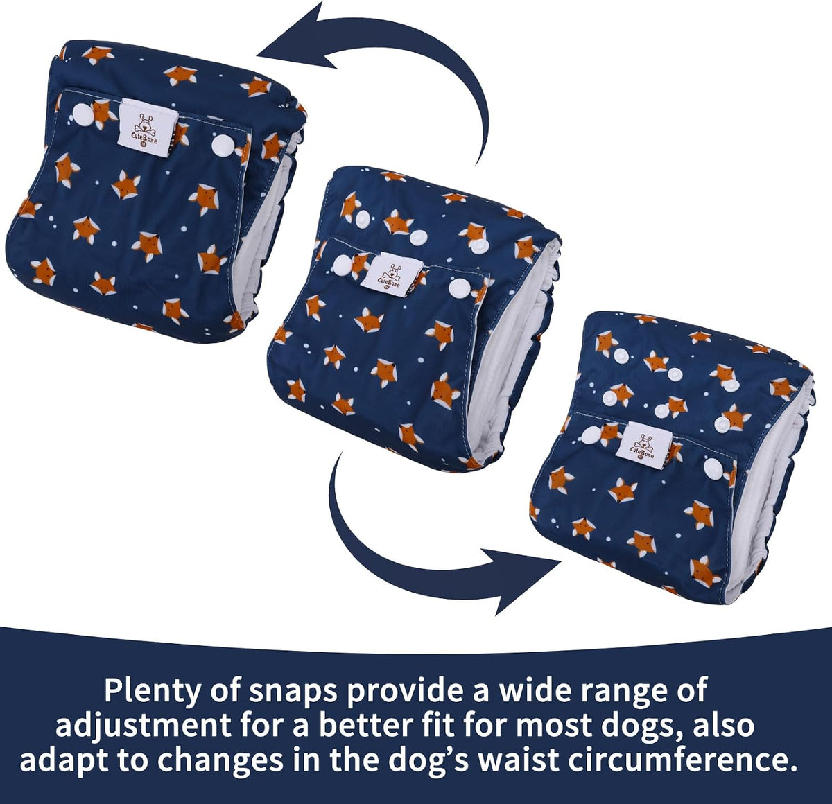 CuteBone Washable Dog Diapers Male with Snaps Reusable 3pcs a Pack - Buttons-Duck&Dino&Fox / L(17"-21") - image 2