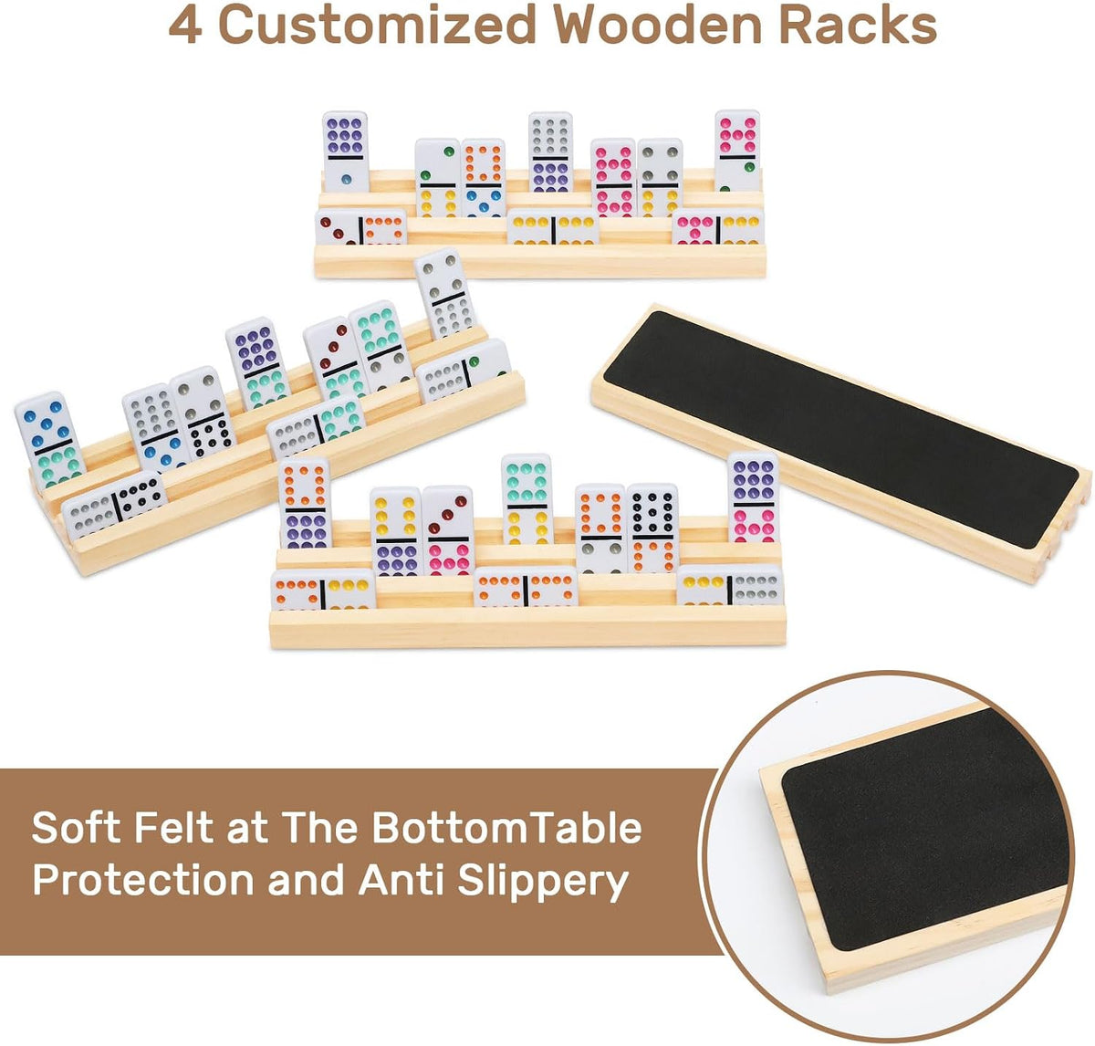 Mexican Train Dominoes Set with Numbers and 4 Wooden Trays/Racks - D12 Dot 4 Players - image 4