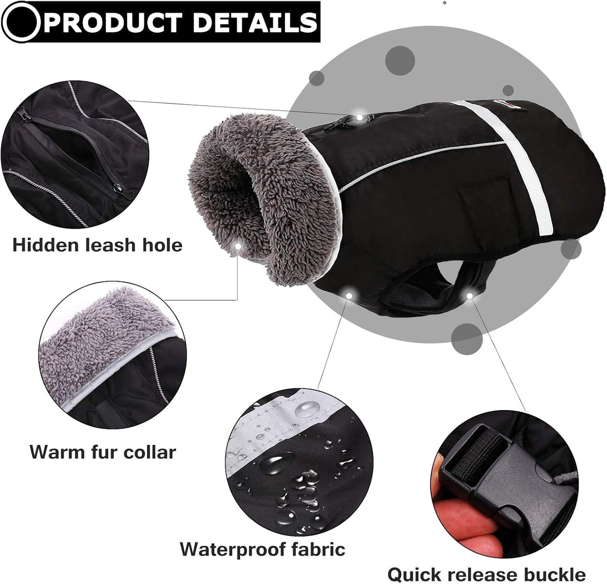 QBLEEV Warm Dog Coat, Reflective Dog Jacket - Black / XX-Large - image 2