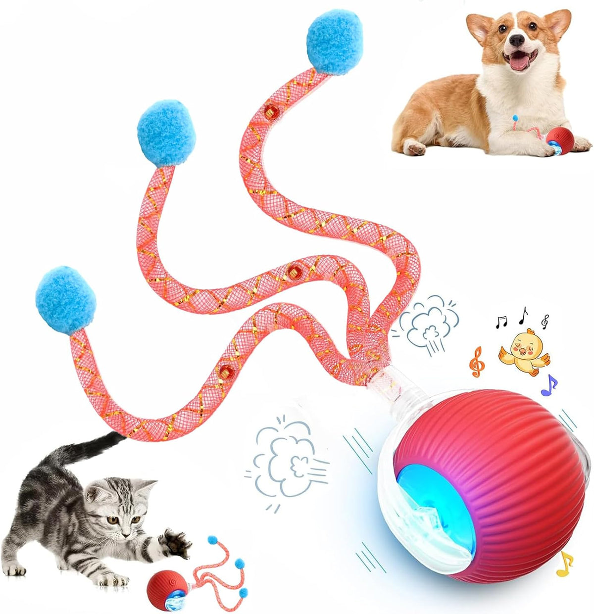 2 Packs Speed 2.0 Tail Interactive Cat Toys for Indoor Cats - New Red
