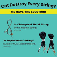Replacement Strings for Cat Wand Toy - 3-Pieces - Chew-Proof Metal String Wire and 2 Durable Paracord Strings - Heavy Chewers Pack Cat Wand Toy Refill Strings (9 Replacement Strings)