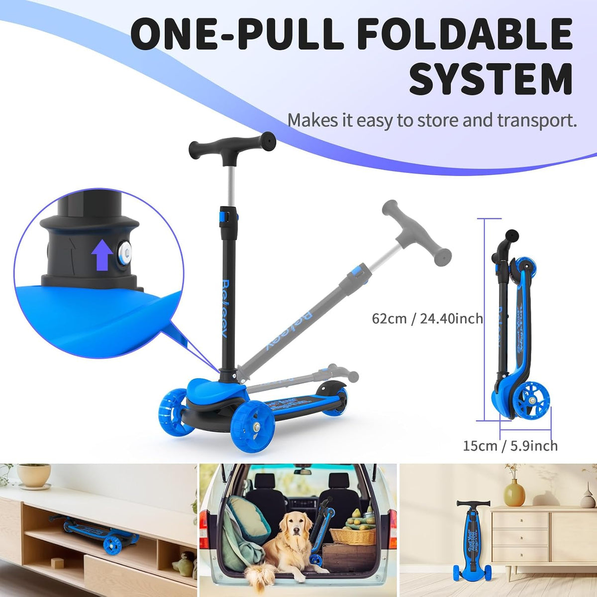BELEEV A8 Scooter for Kids Ages 3-12 - Black Azure - image 3