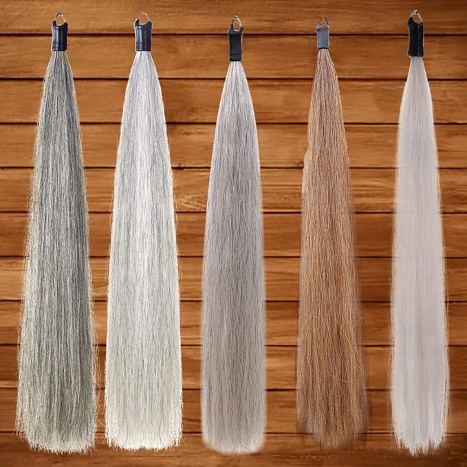 Horse Tail Extensions with Braided Horsehair Loop, Blunt Cut Bottom, 34-36 inches Long and 1 lb Weight (Med Gray)