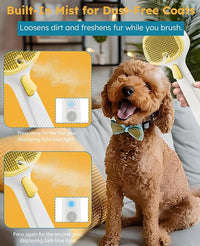FURGO 3-in-1 Pet Steam Brush for Dogs & Cats – Reduces Static, Long-Pin Head for Long Hair, One-Click Release Button, Dog Spray Brush for Shedding Control (Long)