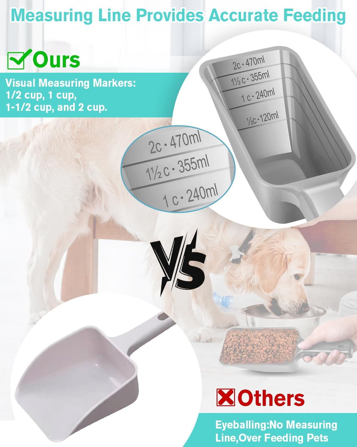 2 Cup Dog Food Scoop, Plastic Pet Food Scoop with Measuring Lines for Accurate Pet Food - Gray - image 2