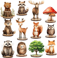 FYSUIMU woodland animal table centerpieces, 12 painted wooden signs standing in matching bases - view 3