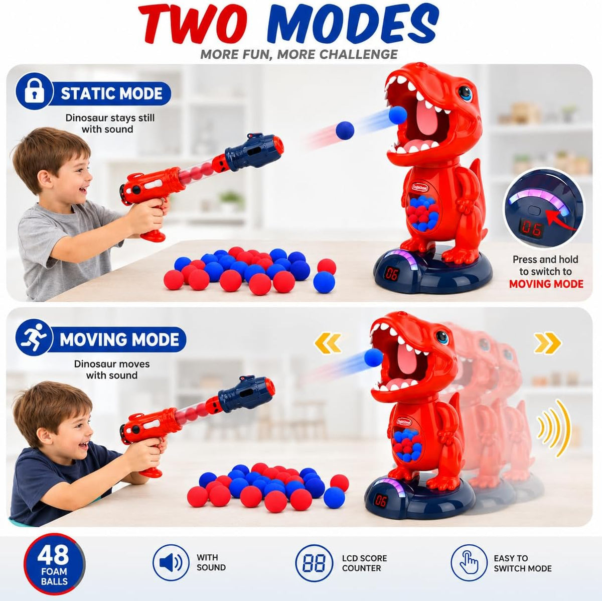 EagleStone T-Rex Dinosaur Shooting Target Game Toys with Air Power - 6b-red - image 2