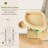 Globlazer Cactus Corner Cat Tree Tower with Scratching Post for Indoor Cats, 51in Multi-Level Cat Condo Tower with Large Hammock, Fan-Shaped Padded Perch, Spacious Cat Cave, Hanging Basket, C51, Green