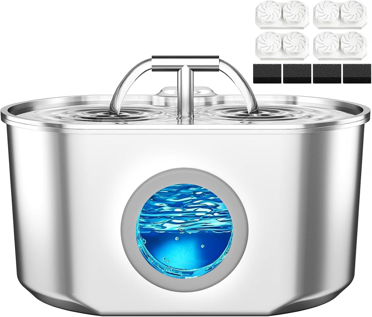 Cat Water Fountain Stainless Steel - 74oz Fountain+4 Filters +4 Sponges
