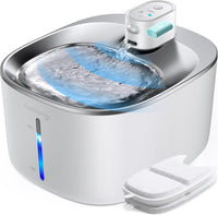 FEELNEEDY Wireless Cat Water Fountain Stainless Steel with Sensor - White Fountain(2 Filters)