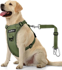 Dog Seat Belt Vest Harness for Car - Full Army Green / L (Chest: 22-32.3", Neck: 16.9-26")