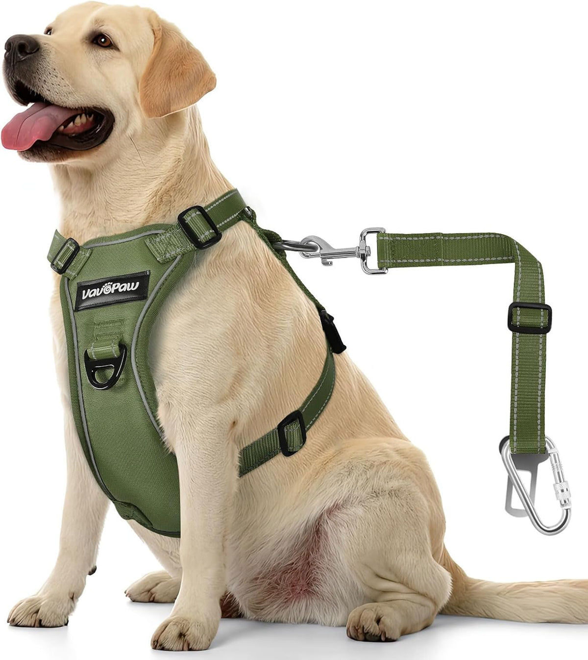 Dog Seat Belt Vest Harness for Car - Full Army Green / L (Chest: 22-32.3", Neck: 16.9-26")