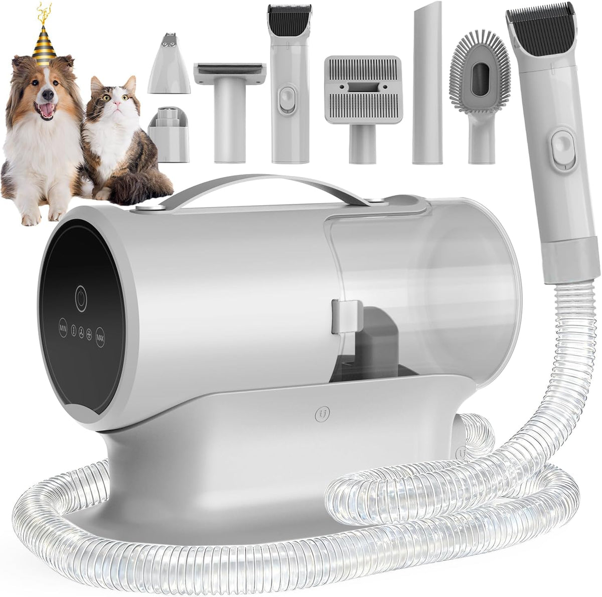 Dog Grooming Vacuum Kit with Clippers, 12000Pa Strong Suction - Gray