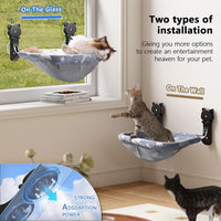 Cat Window Perch Cordless, Foldable & Stable Cat Beds - Faux Rabbit Fur-Large / Grey - image 4