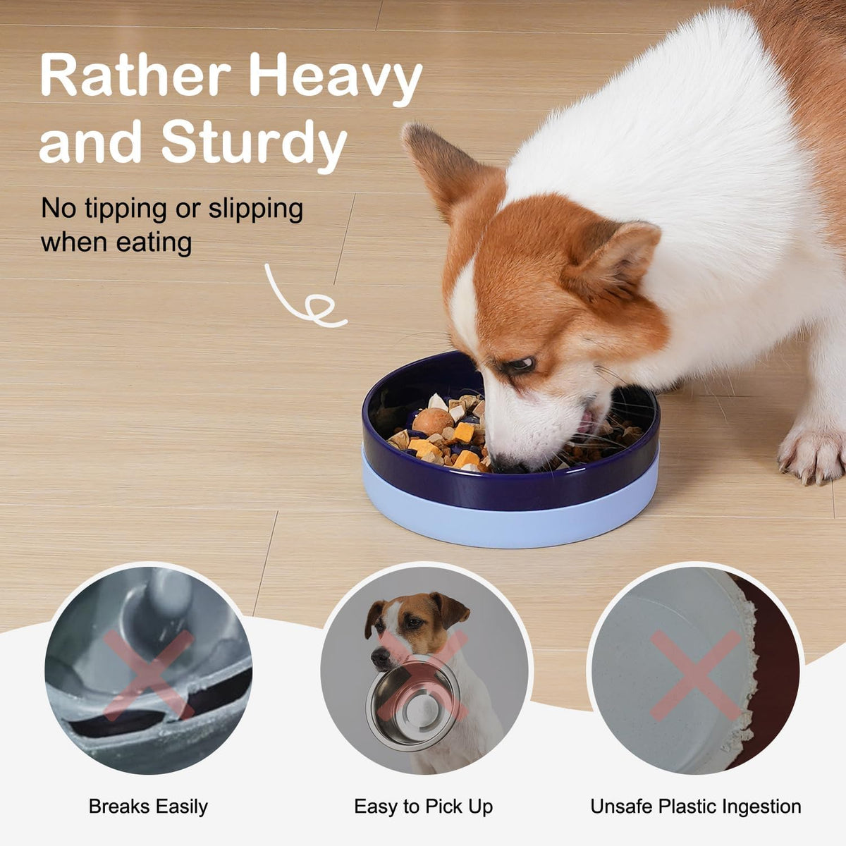 Sted Ceramic Slow Feeder Dog Bowls for Medium Large Breed – Essentials for Dogs - Medium-8 inches / Blue - image 2
