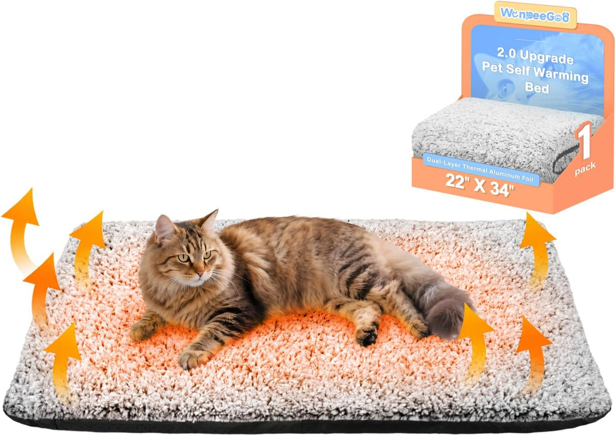 Self Warming Cat Bed, 2.0 Upgraded Thermal Mat for Indoor Cats - Gray / 22"x34"