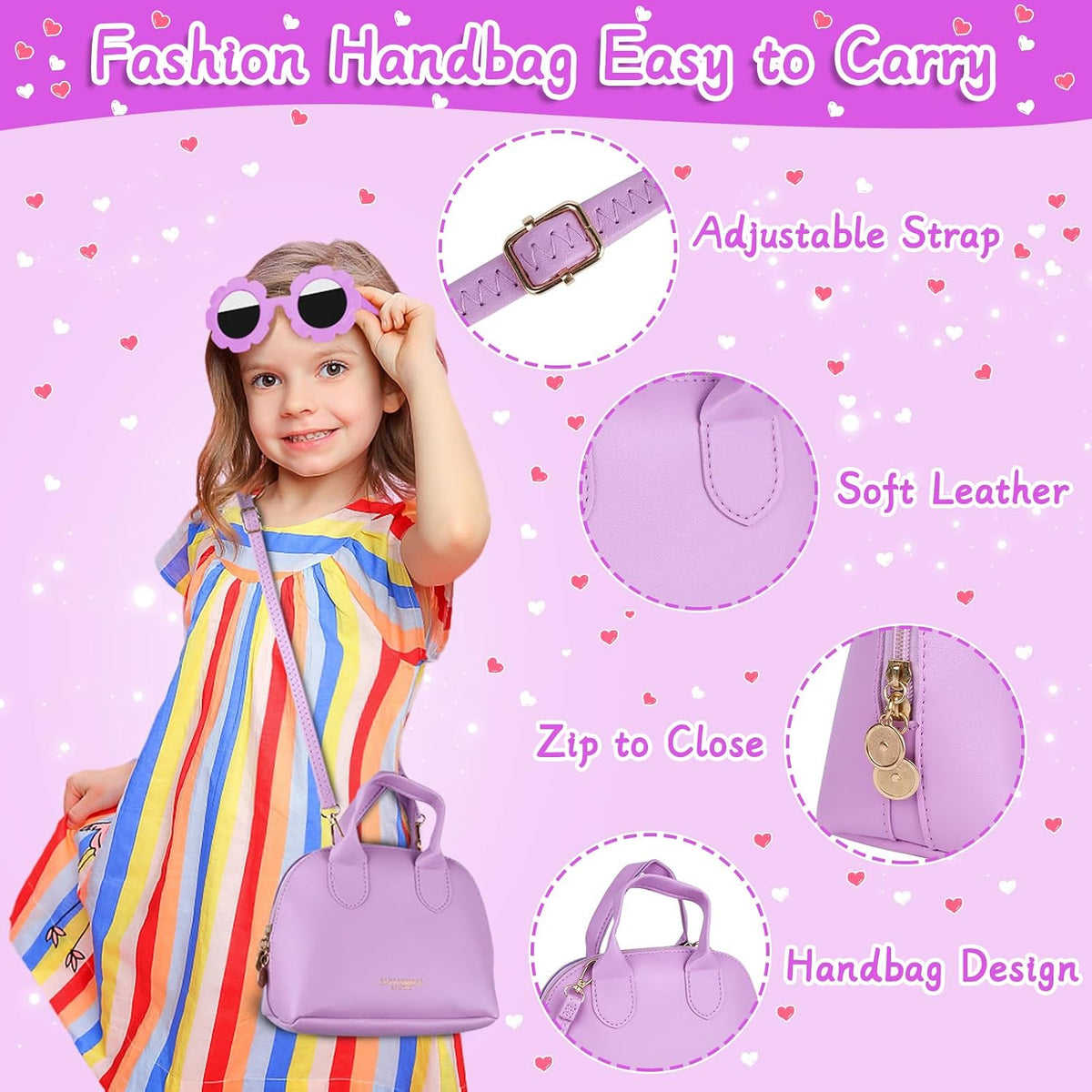 Kids Purple Play Purse Set for Little Girls 3-5 with Wallet - Purple - image 3