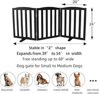 ZJSF Foldable Freestanding Indoor Dog Gate for House Wood Long Pet Gates Dog Fence for Stairs Puppy Gates for Hallways, Puppy Gate,Support Feet Included, Black, 24 "Height-3 Panels