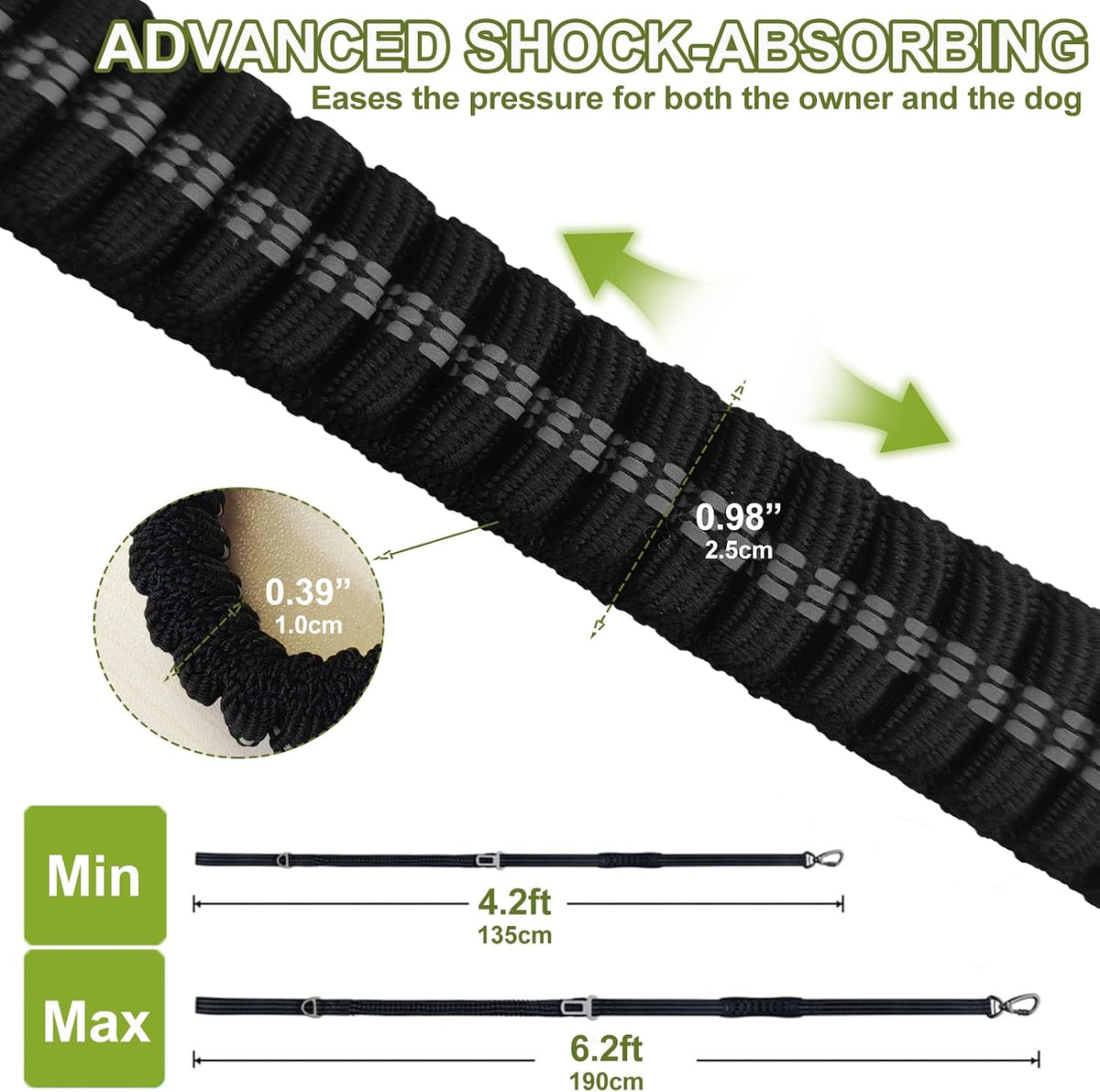 Dog Leash Heavy Duty, Bungee Leash Reflective Car Seat Belt for Dogs Brown – Essentials for Dogs - Black - image 4