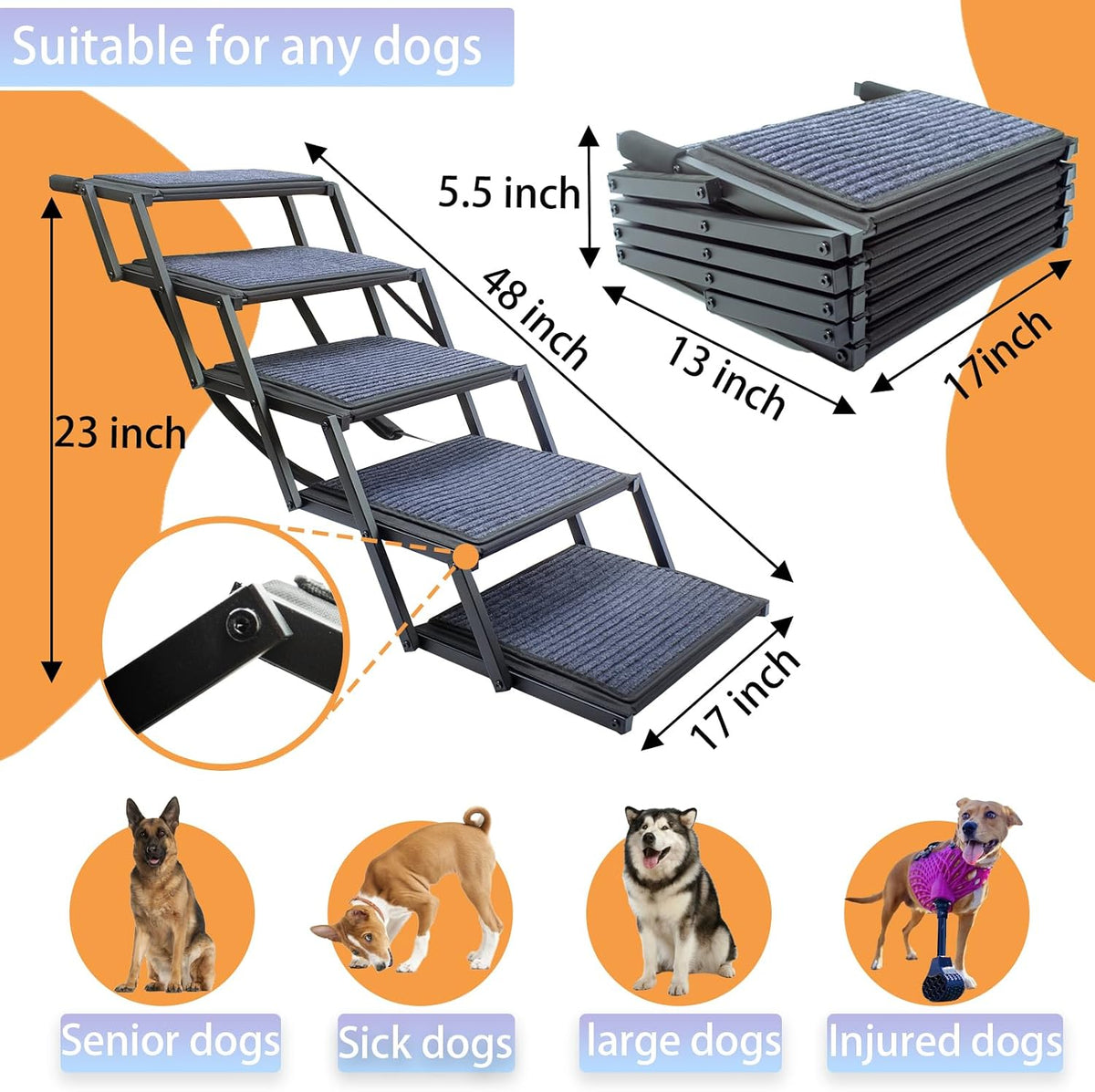 Dog Ramp for Car Truck and SUV Dog Stairs for Large Dogs Folding Pet - Standard 5 Steps - image 2