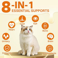 Cat Multivitamin - 500 Chews Crunchy & Creamy Cheese Core, Cat Vitamins + Taurine for 8-in-1 Support - Immune, Urinary, Heart, Skin & Coat, Eyes, Brain, Bone for Cats Kittens - Egg Yolk Flavor