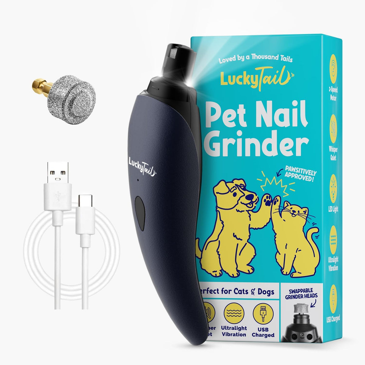 LuckyTail Dog Nail Grinder, Whisper-Quiet - Dark Blue