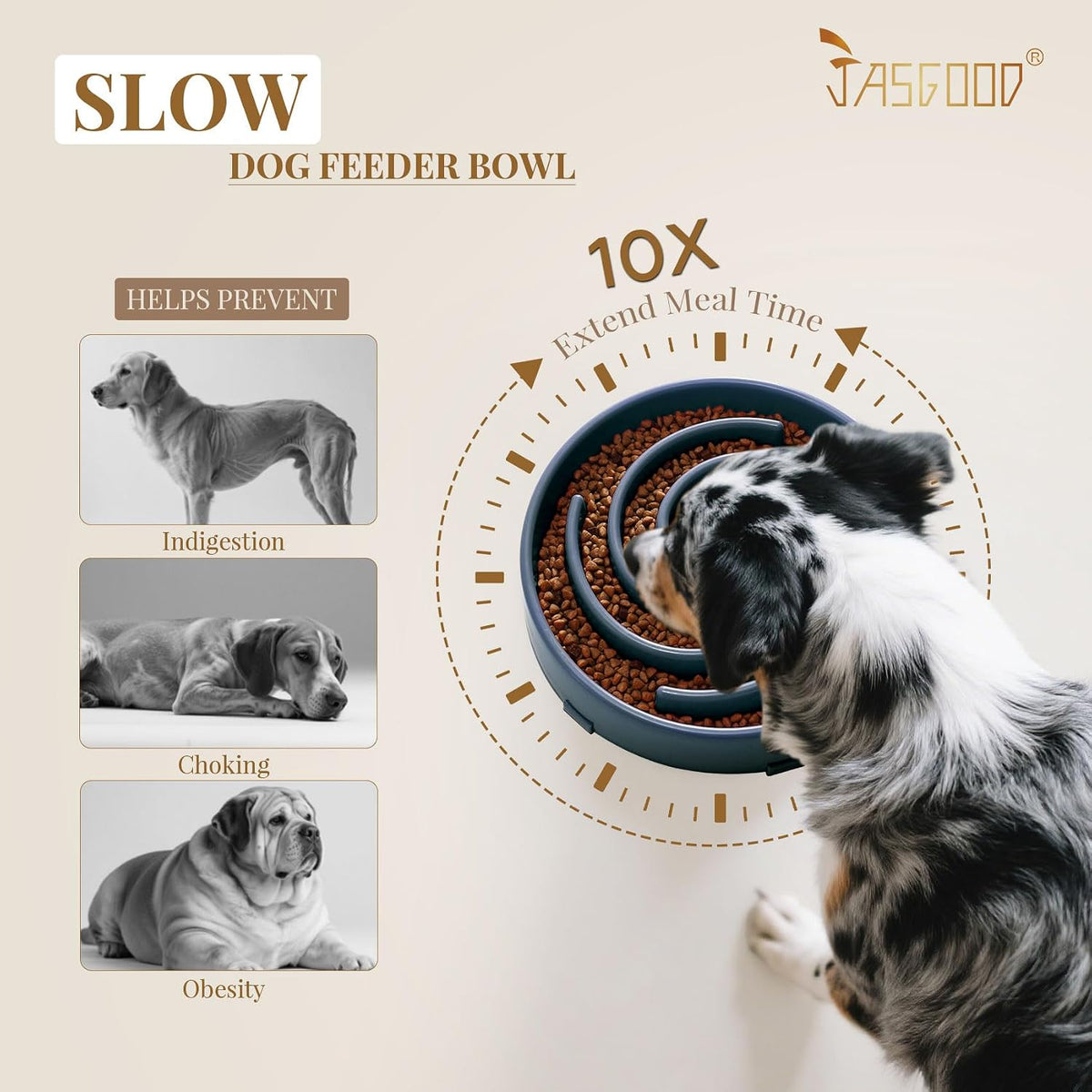 JASGOOD Slow Feeder Dogs Bowl for Large Medium Dogs - Large / G-Ink Blue - image 3