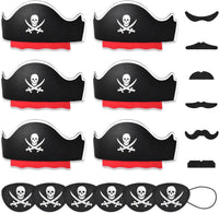 Halatool pirate party hat set with 6 felt hats, 6 skull eyepatches and 6 fake mustaches